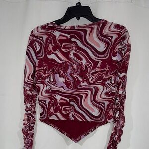 Fashion Nova Red and Pink Swirl Blouse